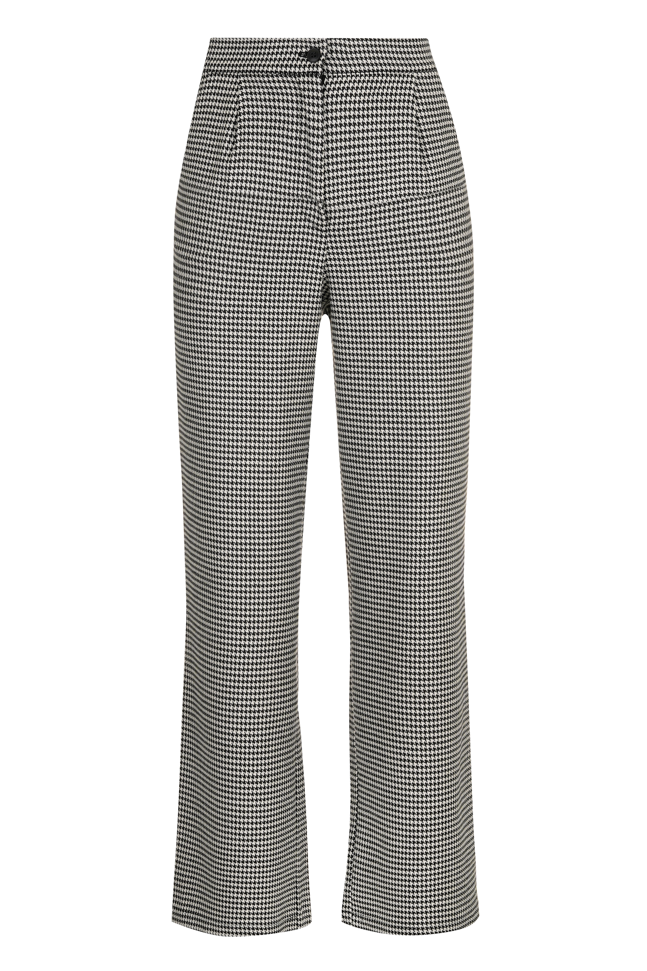 Black and white houndstooth patterned wide-leg trousers made from a comfortable fabric offering a stylish and classic look for everyday wear or formal occasions.