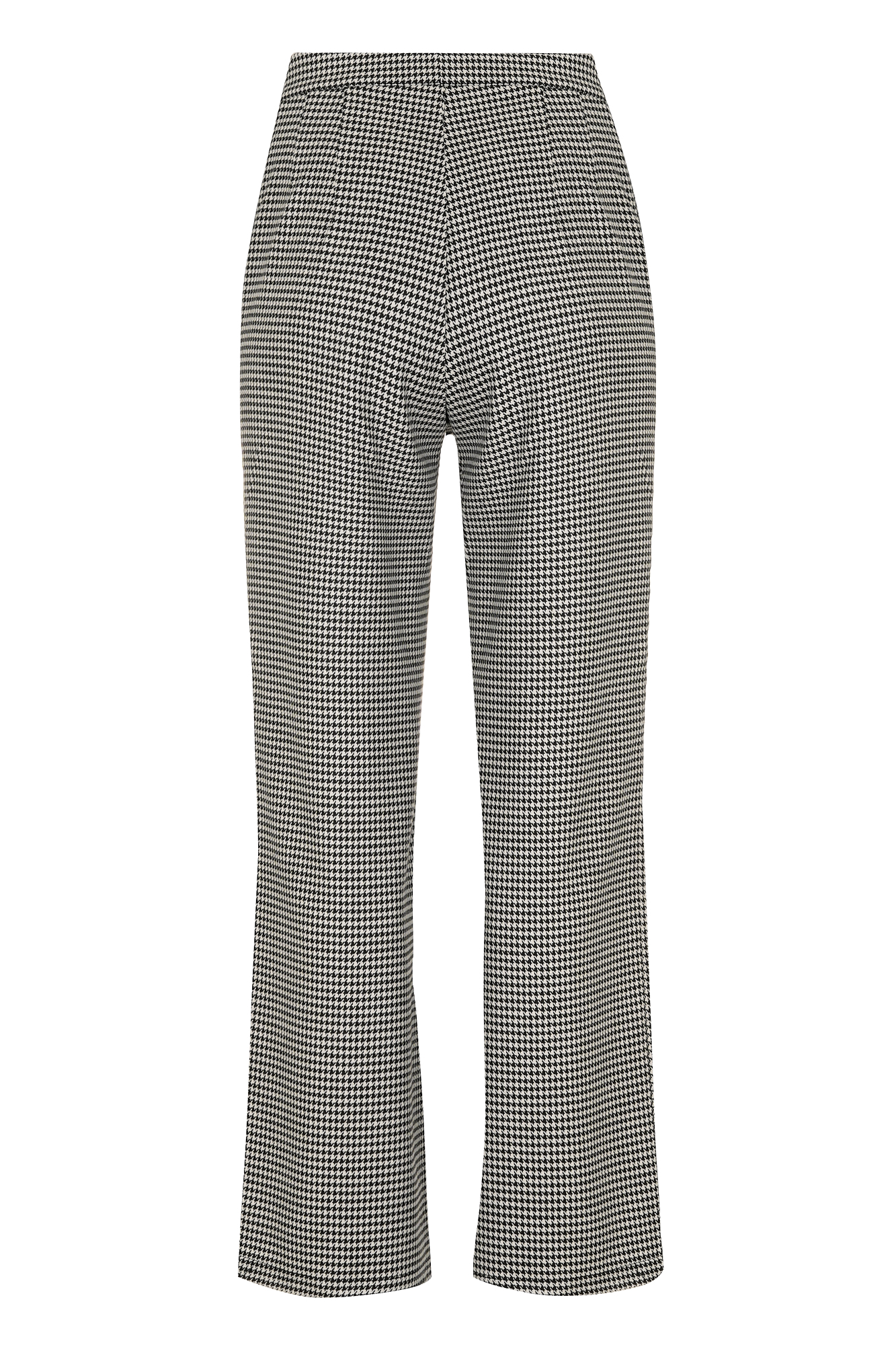 Black and white gingham check pants with a high waist and cropped length offer a stylish and modern look suitable for casual or professional outfits in any season.