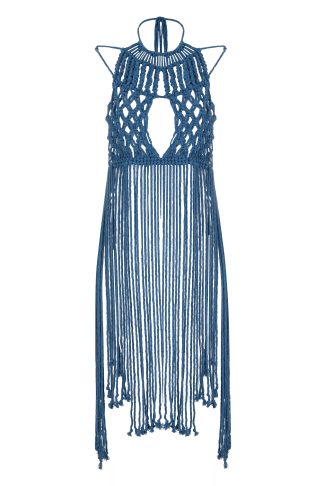 Echo Macramé Dress – Back View, Handmade Boho Cotton Dress