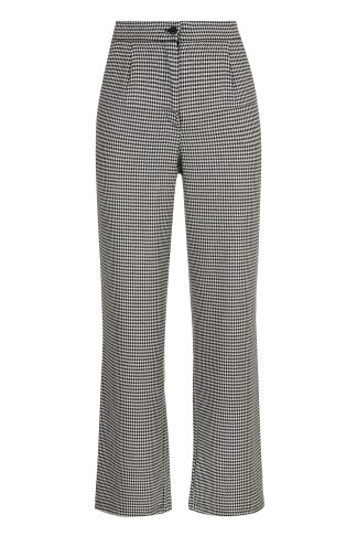Classic Reverie trousers front view with high waist and wide-leg silhouette in black and white pattern